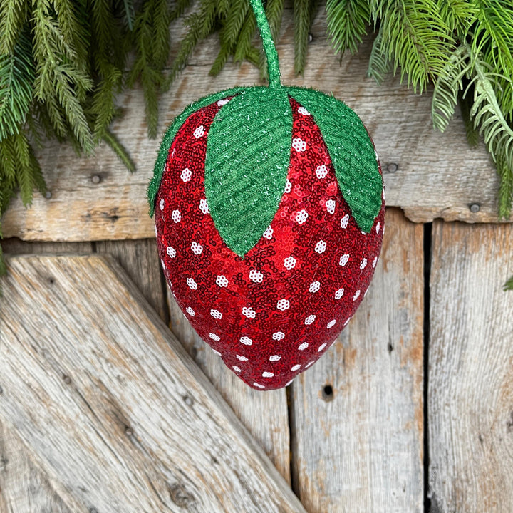 11" Strawberry Ornament, Strawberry Wreath Attachment, Sequin Strawberry
