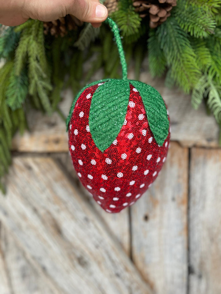 11" Strawberry Ornament, Strawberry Wreath Attachment, Sequin Strawberry