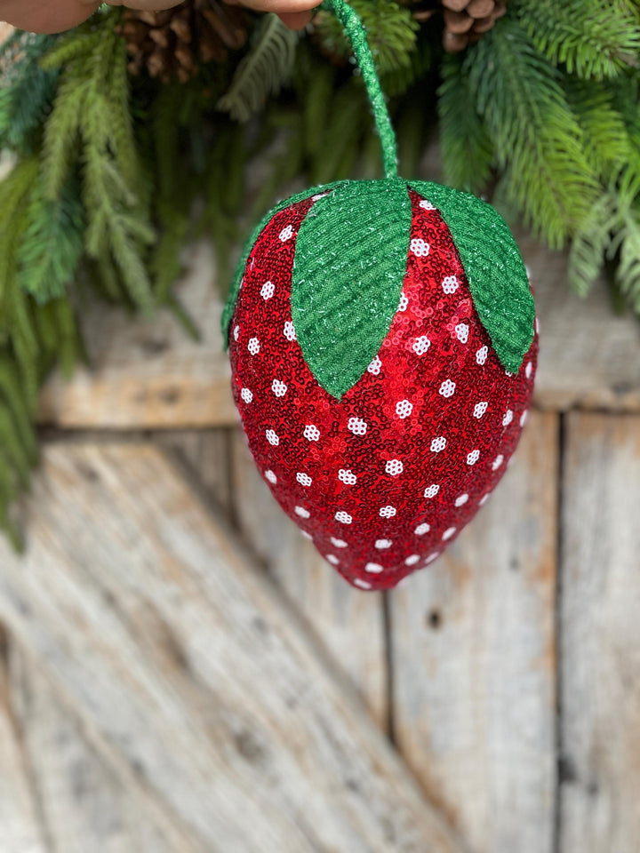 11" Strawberry Ornament, Strawberry Wreath Attachment, Sequin Strawberry