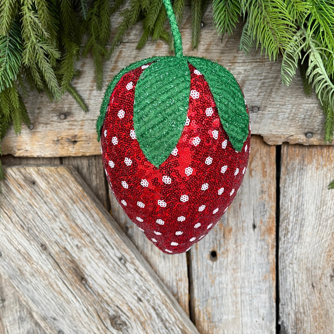 11" Strawberry Ornament, Strawberry Wreath Attachment, Sequin Strawberry