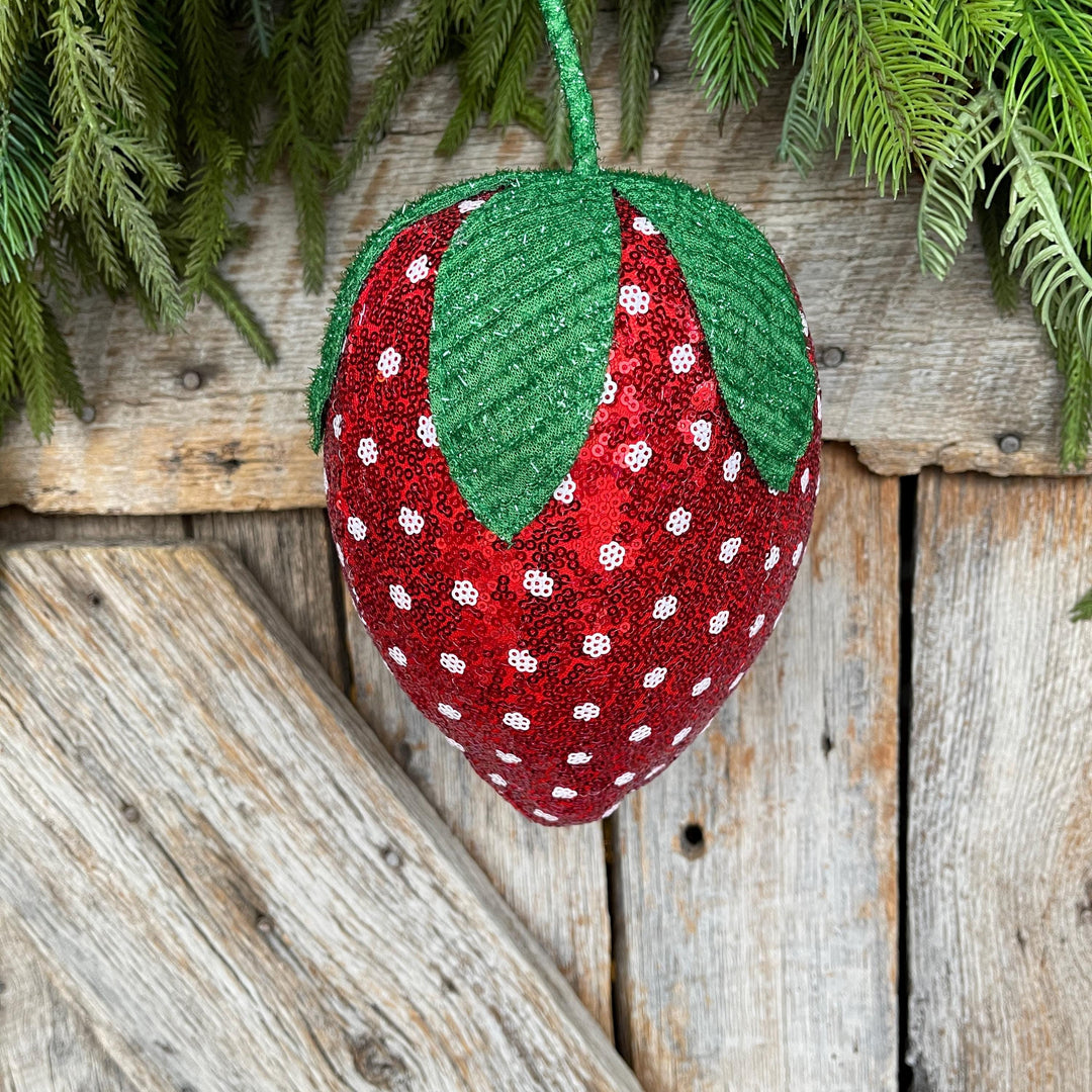 11" Strawberry Ornament, Strawberry Wreath Attachment, Sequin Strawberry