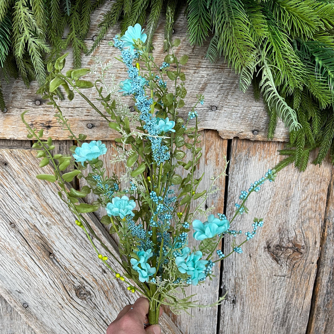 28" Teal Blue Wildflower Spray, Teal Floral