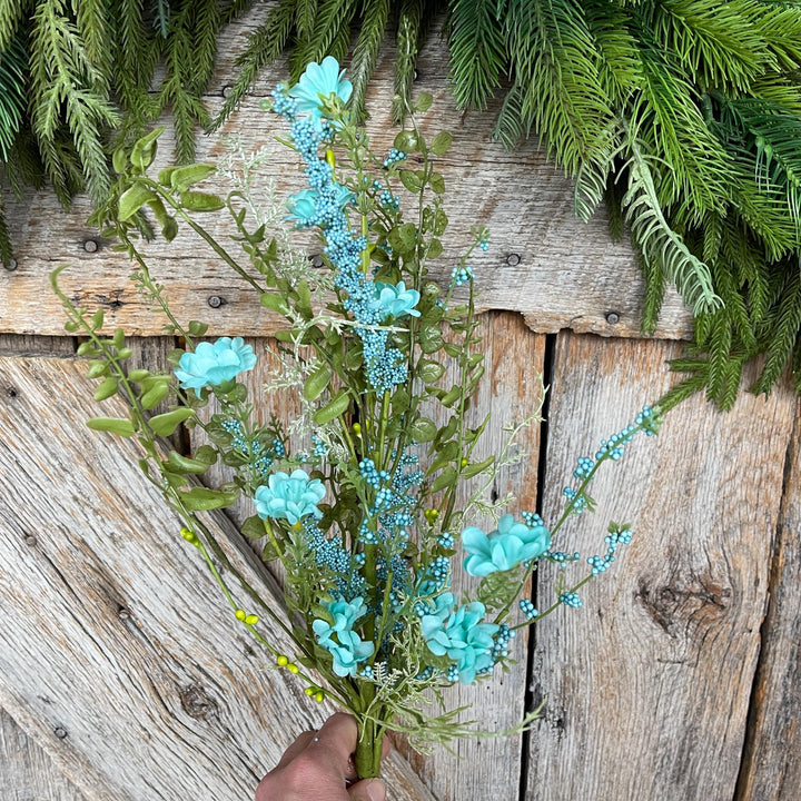 28" Teal Blue Wildflower Spray, Teal Floral