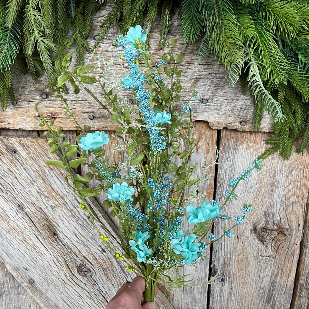 28" Teal Blue Wildflower Spray, Teal Floral