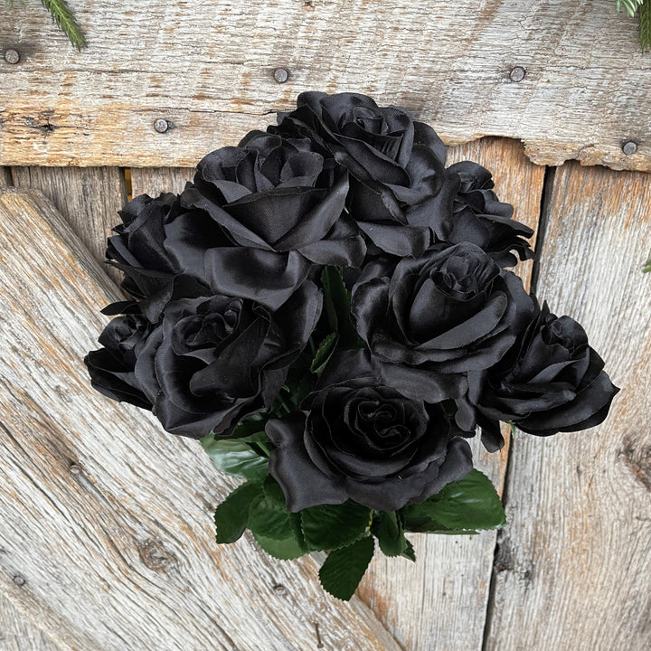 17" Black Rose Bush, Colorfast Black Roses, Artificial Roses