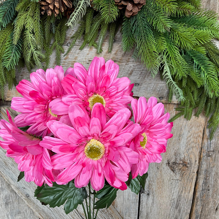 20" Hot Pink Gerber Daisy Bush, Pink Floral Spray, Artificial Daisy Bush