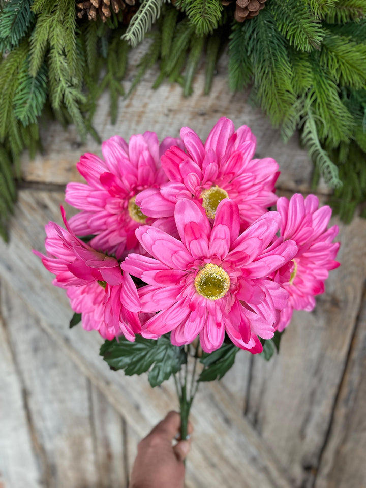 20" Hot Pink Gerber Daisy Bush, Pink Floral Spray, Artificial Daisy Bush