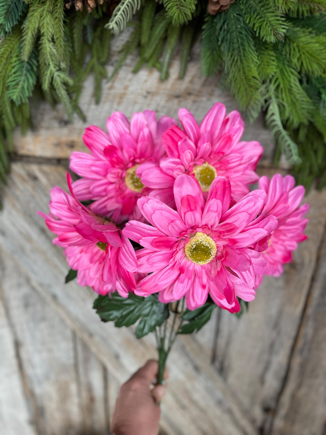 20" Hot Pink Gerber Daisy Bush, Pink Floral Spray, Artificial Daisy Bush