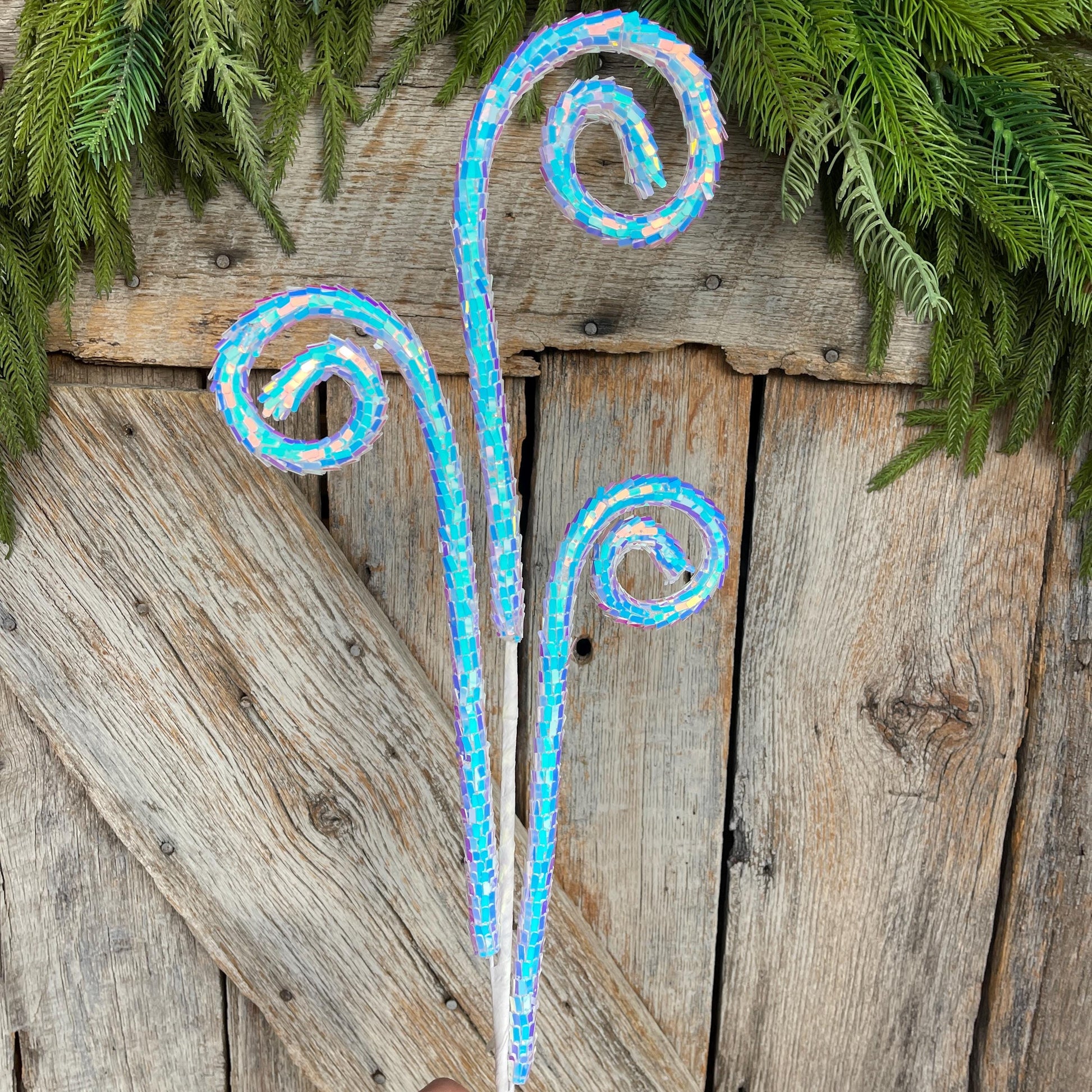 30" White Iridescent Sequin Curly Spray, Wreath Supply, Floral Supply, White Iridescent Floral Pick, 40245-WT