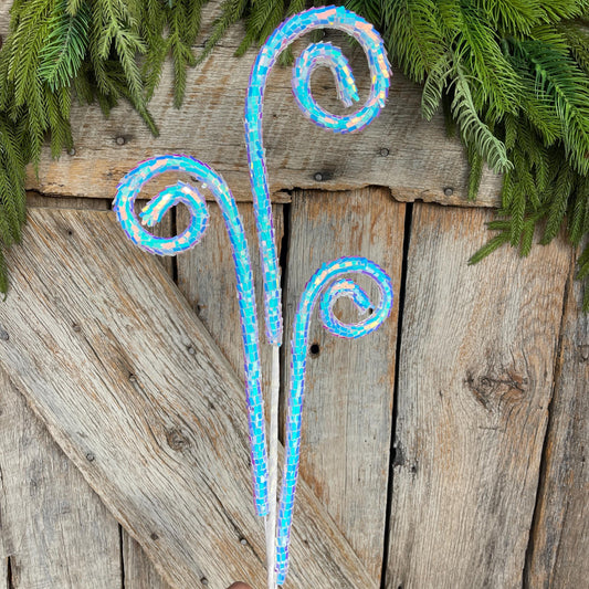30" White Iridescent Sequin Curly Spray, Wreath Supply, Floral Supply, White Iridescent Floral Pick, 40245-WT