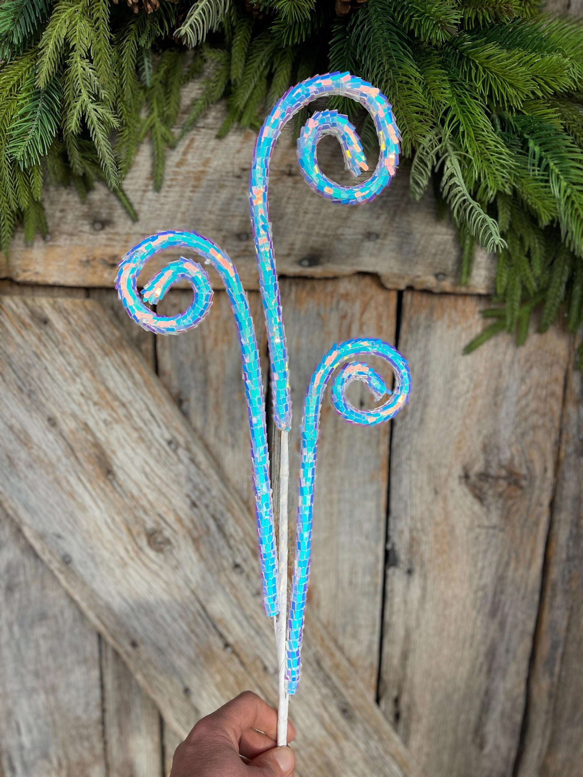 30" White Iridescent Sequin Curly Spray, Wreath Supply, Floral Supply, White Iridescent Floral Pick, 40245-WT