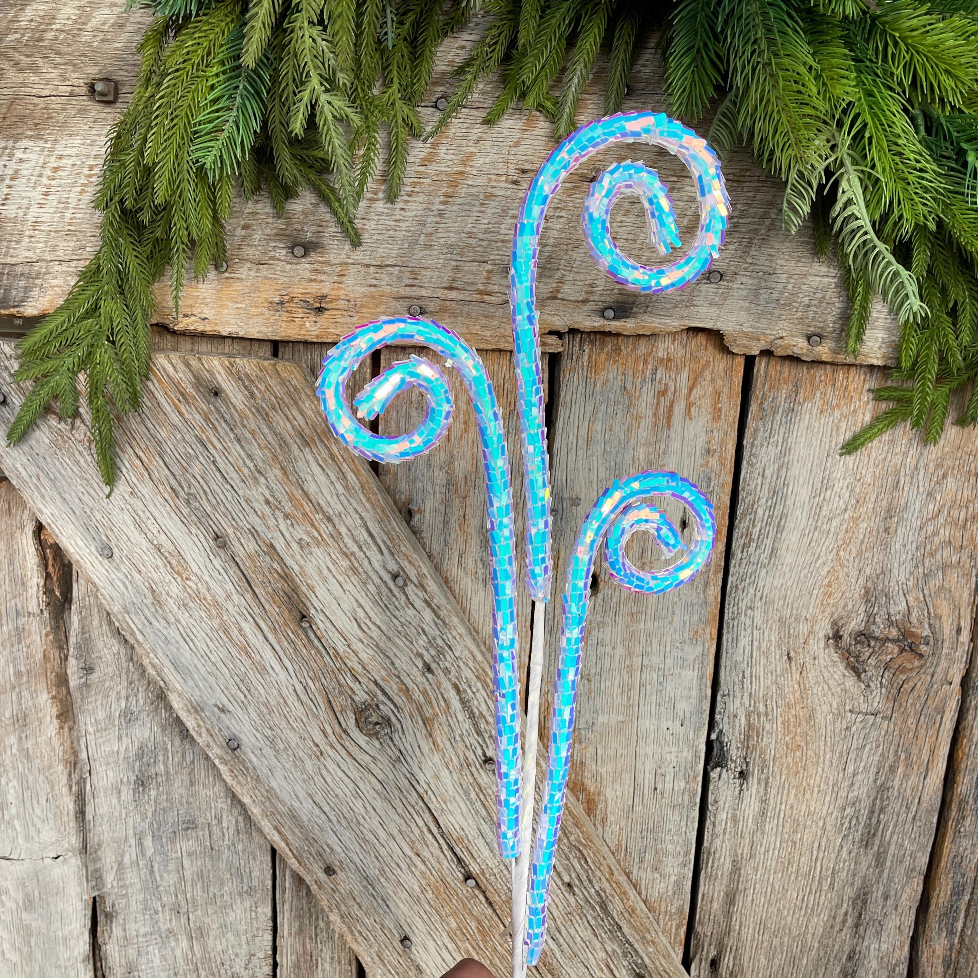 30" White Iridescent Sequin Curly Spray, Wreath Supply, Floral Supply, White Iridescent Floral Pick, 40245-WT