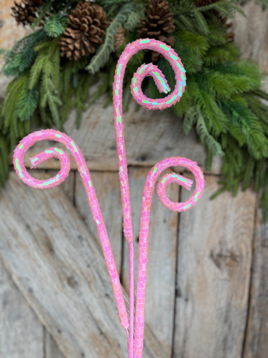 30" Pink Iridescent Sequin Curly Spray, Wreath Supply, Floral Supply, Pink Iridescent Floral Pick, Pink Spray, 40245-PK