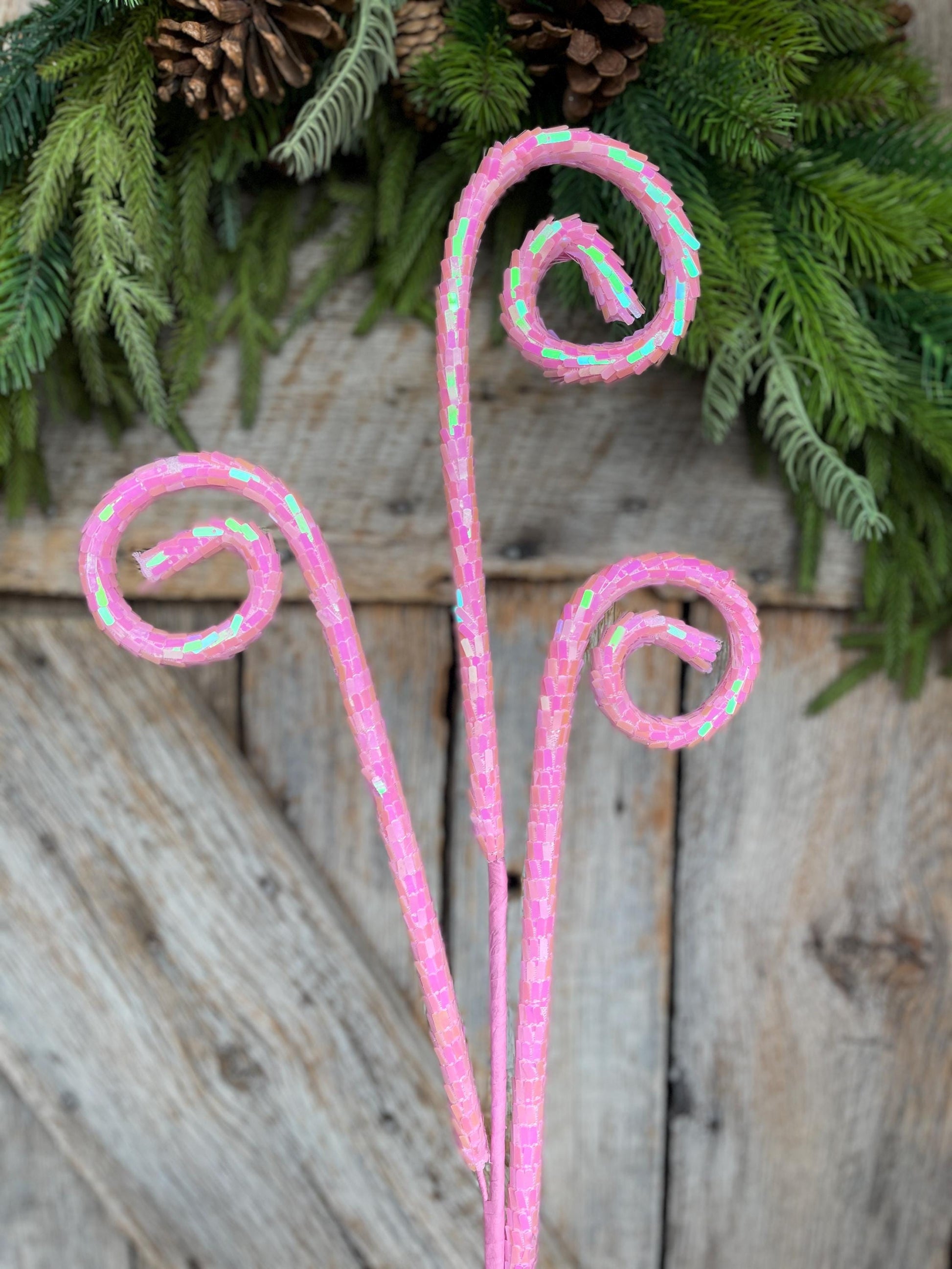 30" Pink Iridescent Sequin Curly Spray, Wreath Supply, Floral Supply, Pink Iridescent Floral Pick, Pink Spray, 40245-PK
