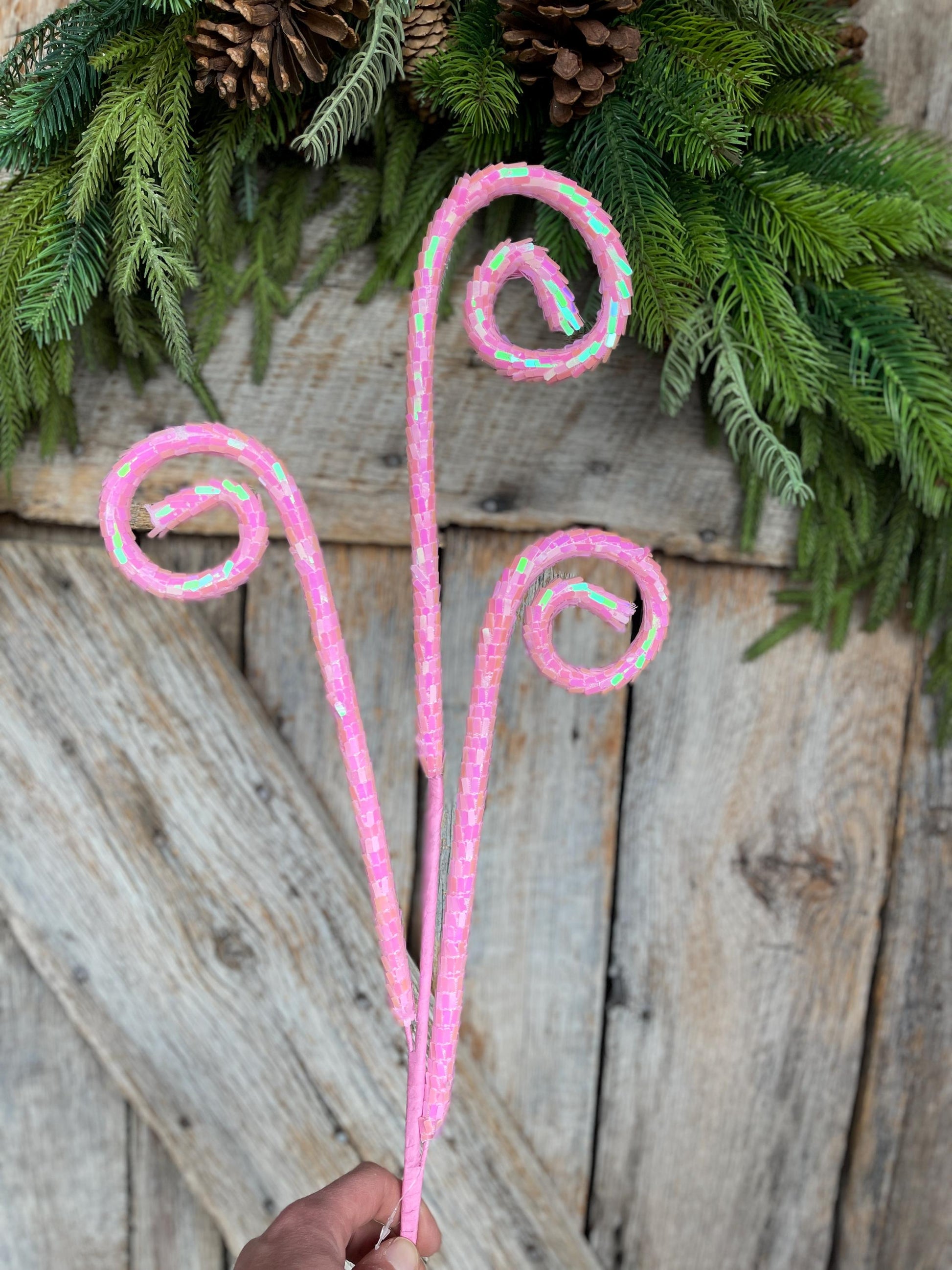 30" Pink Iridescent Sequin Curly Spray, Wreath Supply, Floral Supply, Pink Iridescent Floral Pick, Pink Spray, 40245-PK