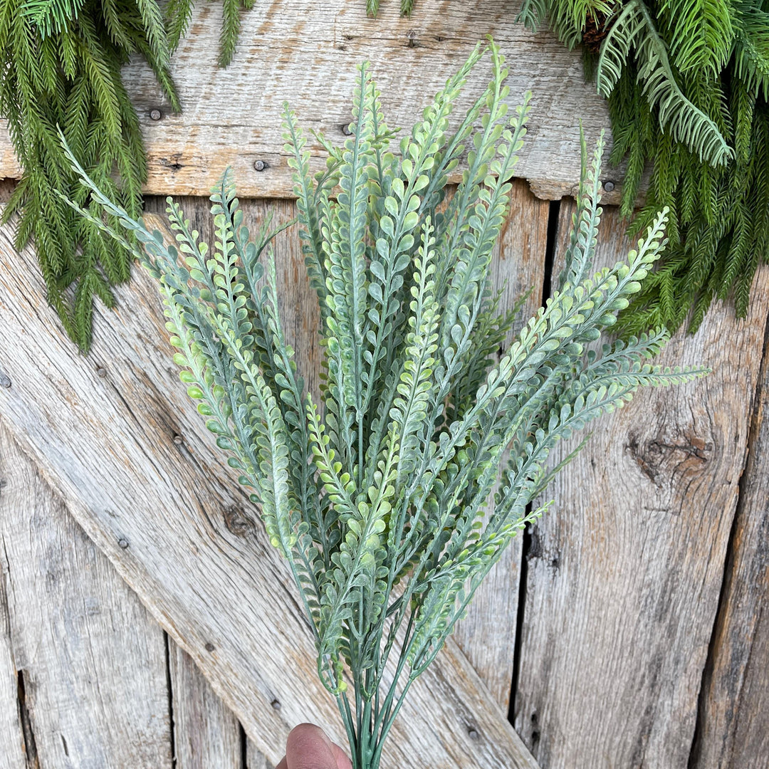 19" Button Fern Greenery Bush, Beaded Leaf Bush, Green Beaded Leaf Bush