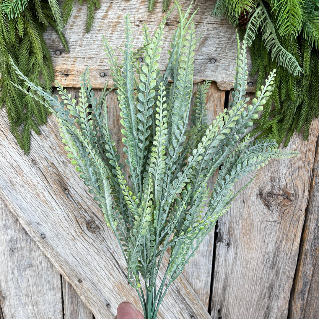 19" Button Fern Greenery Bush, Beaded Leaf Bush, Green Beaded Leaf Bush