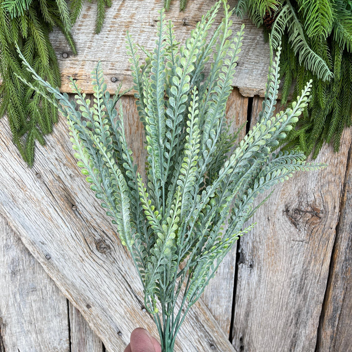 19" Button Fern Greenery Bush, Beaded Leaf Bush, Green Beaded Leaf Bush
