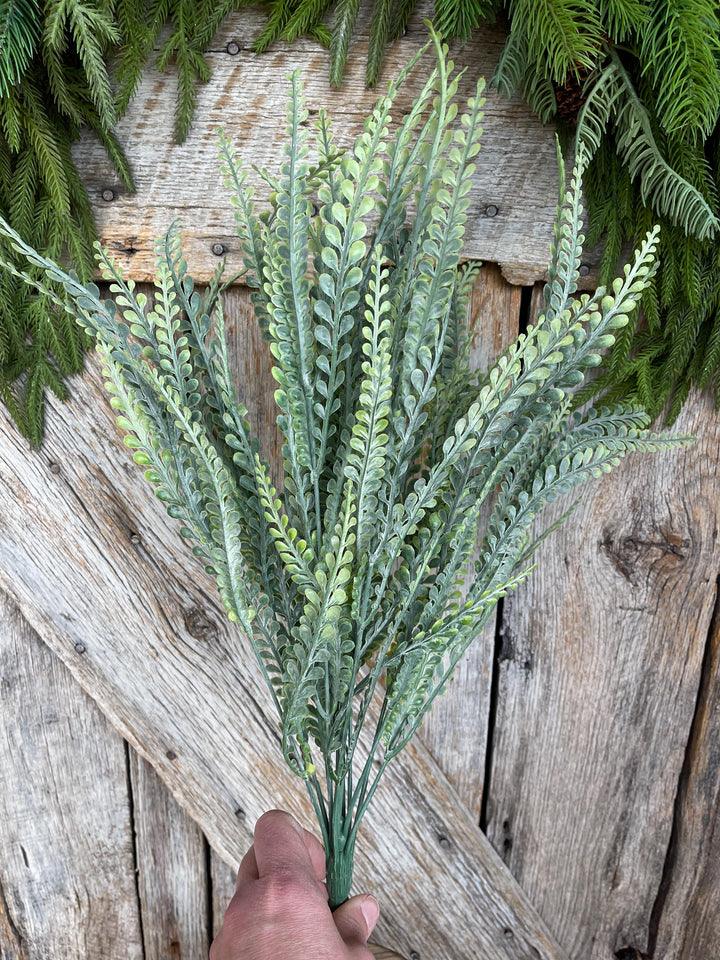 19" Button Fern Greenery Bush, Beaded Leaf Bush, Green Beaded Leaf Bush