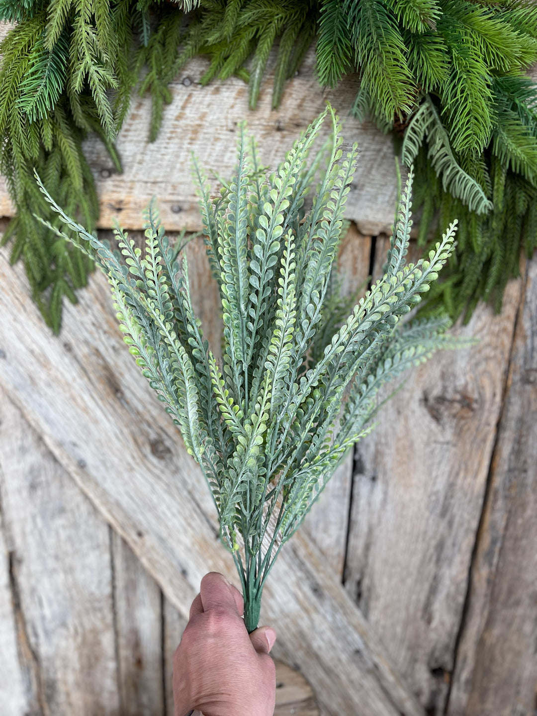 19" Button Fern Greenery Bush, Beaded Leaf Bush, Green Beaded Leaf Bush