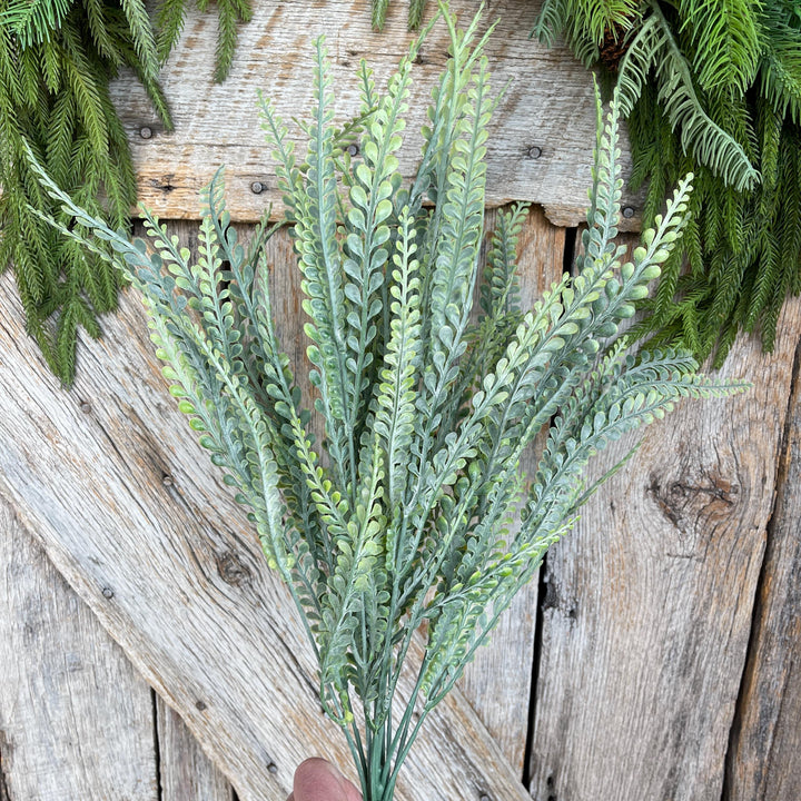 19" Button Fern Greenery Bush, Beaded Leaf Bush, Green Beaded Leaf Bush