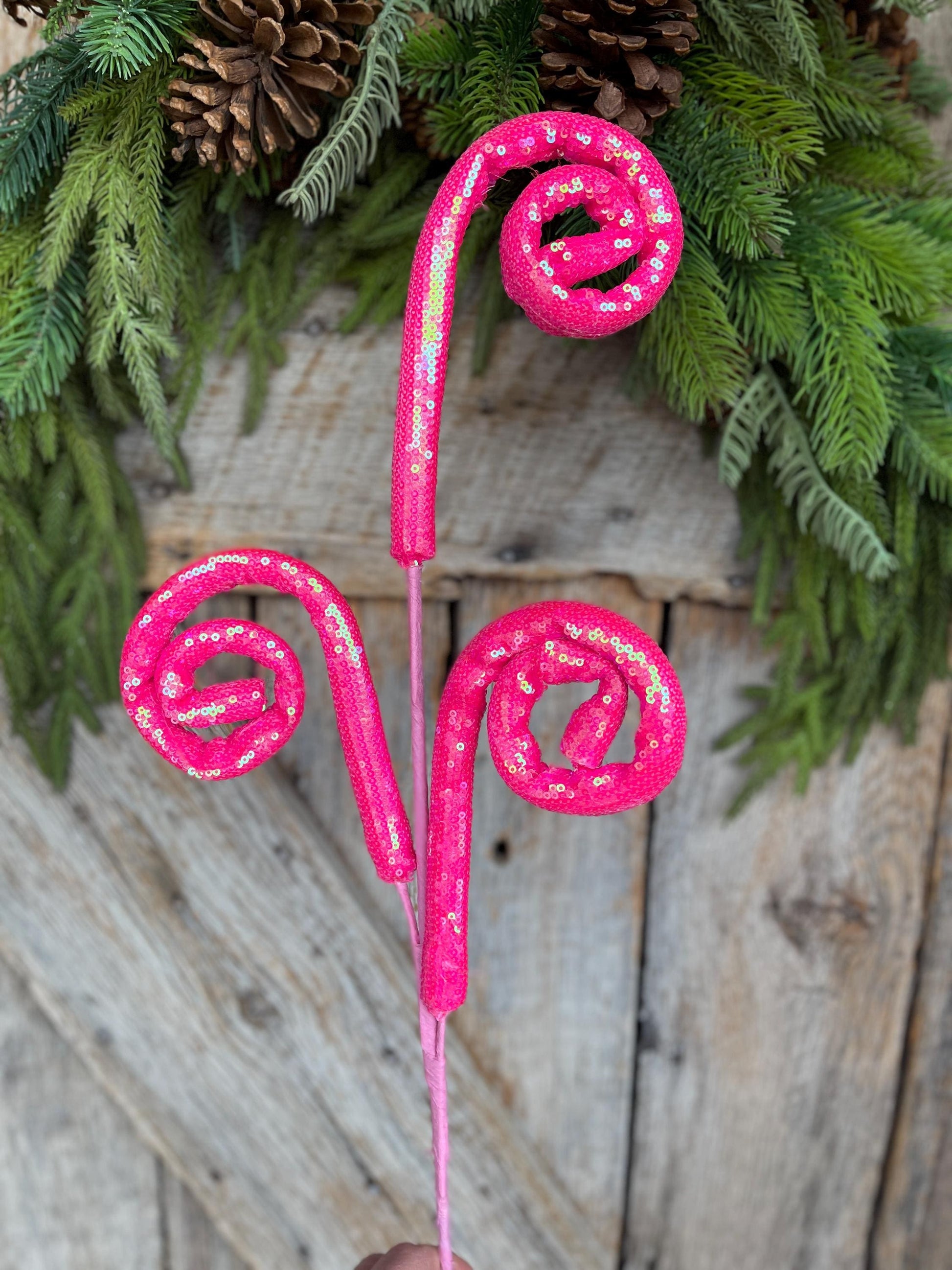 28" Hot Pink Sequin Curly Spray, Wreath Supply, Floral Supply, Pink Floral Pick, Hot Pink Spray, 63596HTPK
