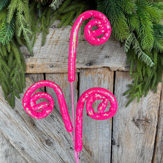 28" Hot Pink Sequin Curly Spray, Wreath Supply, Floral Supply, Pink Floral Pick, Hot Pink Spray, 63596HTPK
