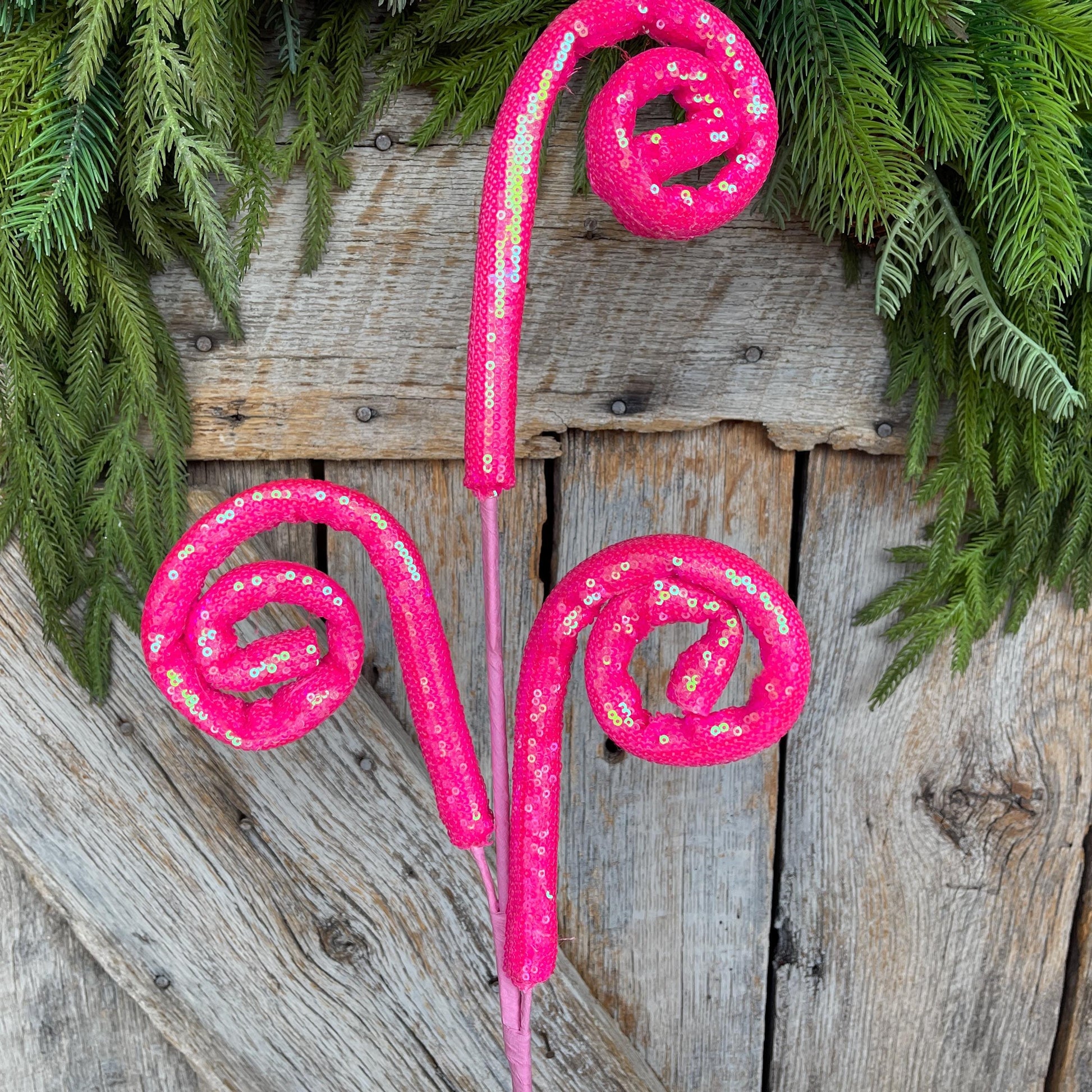 28" Hot Pink Sequin Curly Spray, Wreath Supply, Floral Supply, Pink Floral Pick, Hot Pink Spray, 63596HTPK