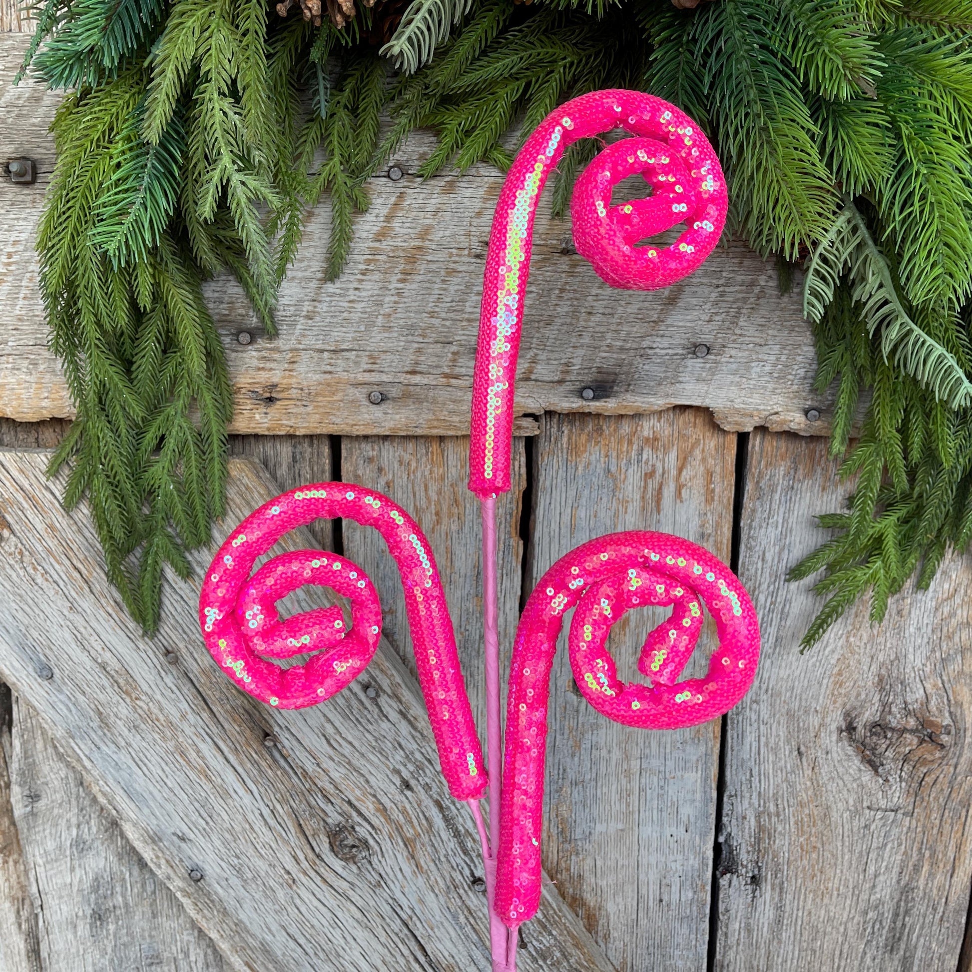 28" Hot Pink Sequin Curly Spray, Wreath Supply, Floral Supply, Pink Floral Pick, Hot Pink Spray, 63596HTPK