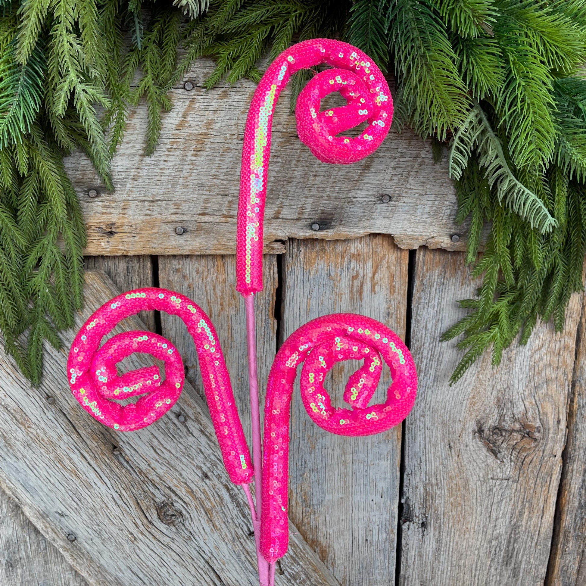 28" Hot Pink Sequin Curly Spray, Wreath Supply, Floral Supply, Pink Floral Pick, Hot Pink Spray, 63596HTPK