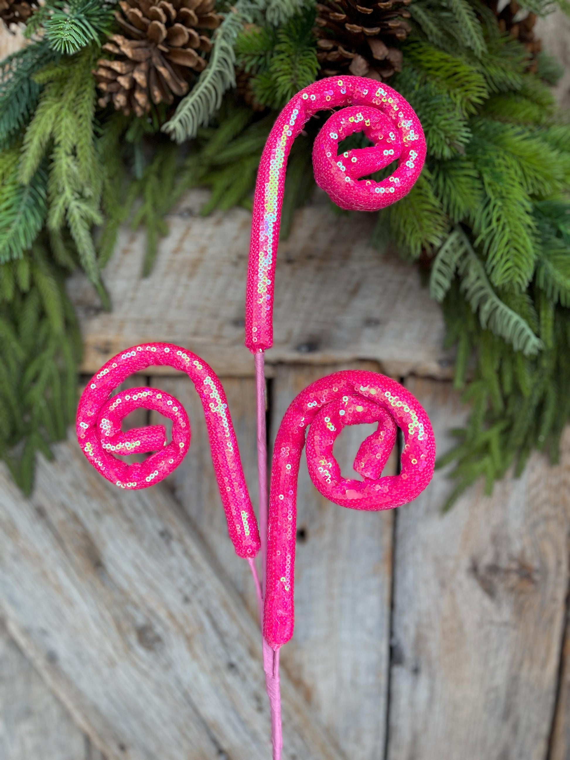 28" Hot Pink Sequin Curly Spray, Wreath Supply, Floral Supply, Pink Floral Pick, Hot Pink Spray, 63596HTPK