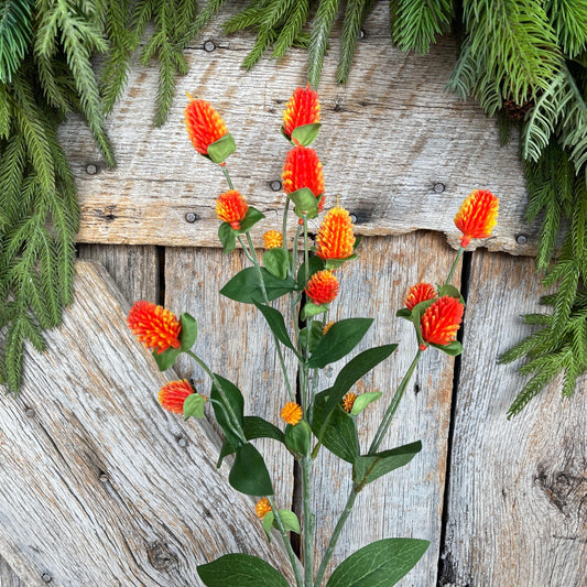27" Orange Globoso Floral Spray, Orange Floral Spray, Tropical Floral Spray, Wreath Supply, Floral Supply, Craft Supply, 63675OR