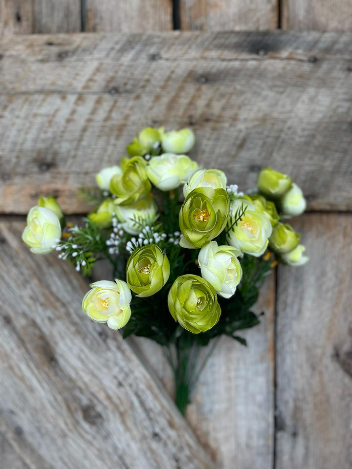 20" Green Ranunculus Floral Bush, Artificial Ranunculus Bush, Floral Bush