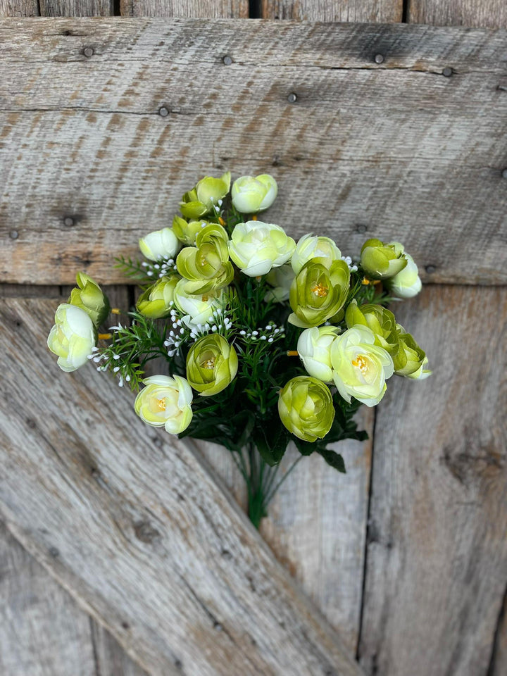 20" Green Ranunculus Floral Bush, Artificial Ranunculus Bush, Floral Bush
