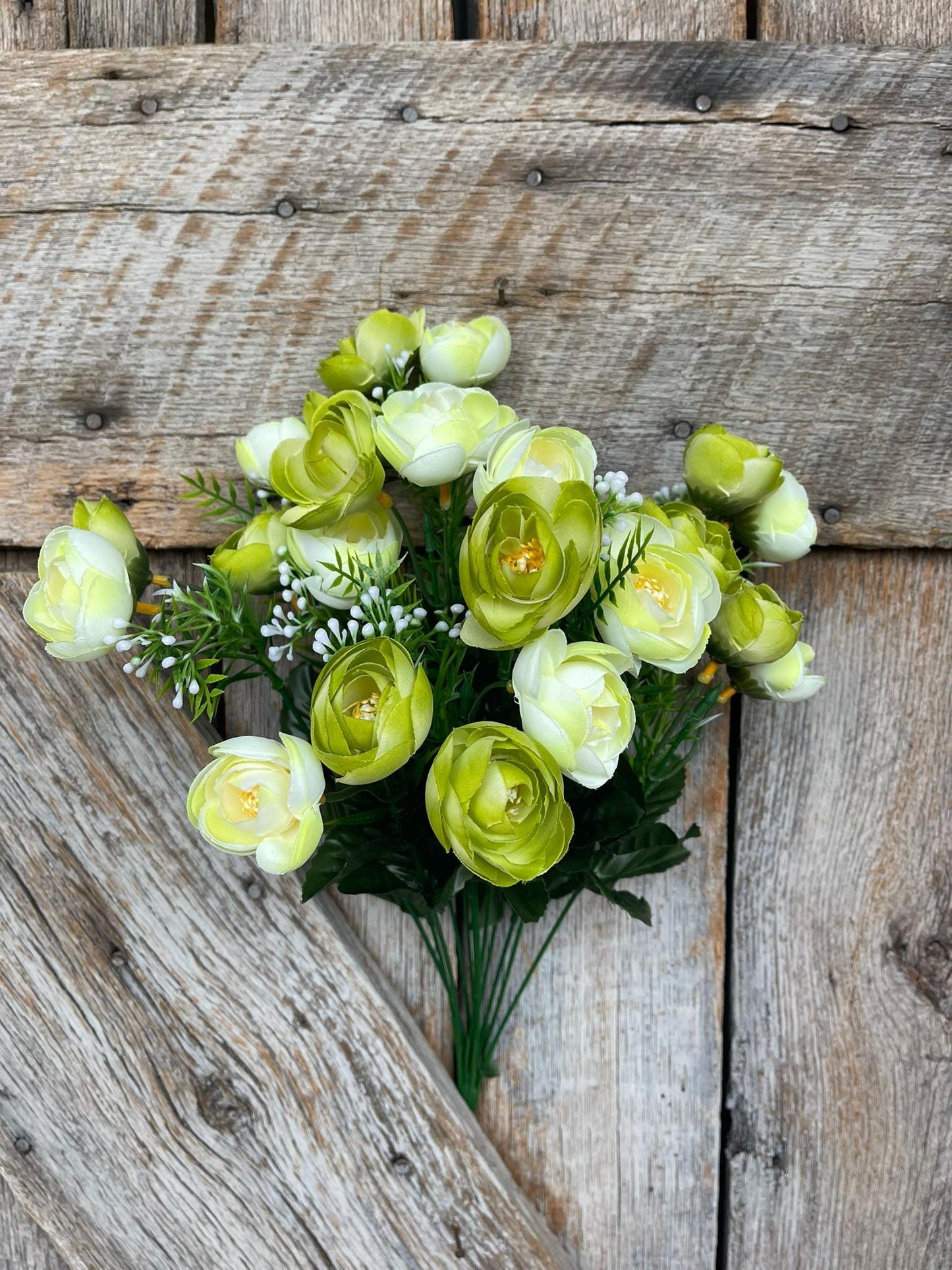 20" Green Ranunculus Floral Bush, Artificial Ranunculus Bush, Floral Bush