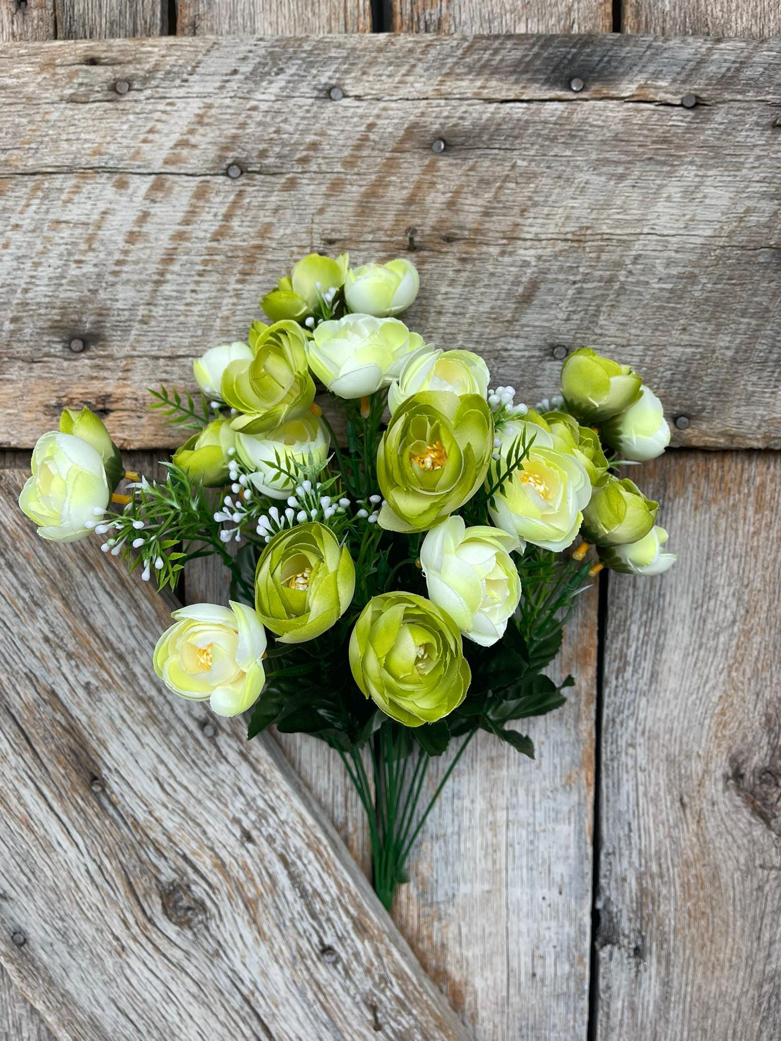 20" Green Ranunculus Floral Bush, Artificial Ranunculus Bush, Floral Bush