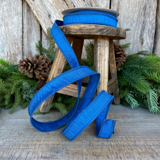 7/8” Royal Blue Dupion Ribbon, blue ribbon, wired ribbon, Spring Ribbon, Patriotic Ribbon, Blue ribbon, Royal Blue Ribbon