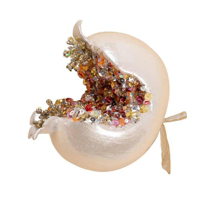Ivory Pomegranate Ornament, 4" Ivory Pearl Ornament, Jeweled Christmas Ornament
