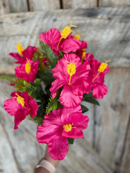 28" Hot Pink Hibiscus Bush, Artificial Stem, Hibiscus Spray, Summer Floral Stems, Wedding Bouquet, Hot Pink Floral, 41115