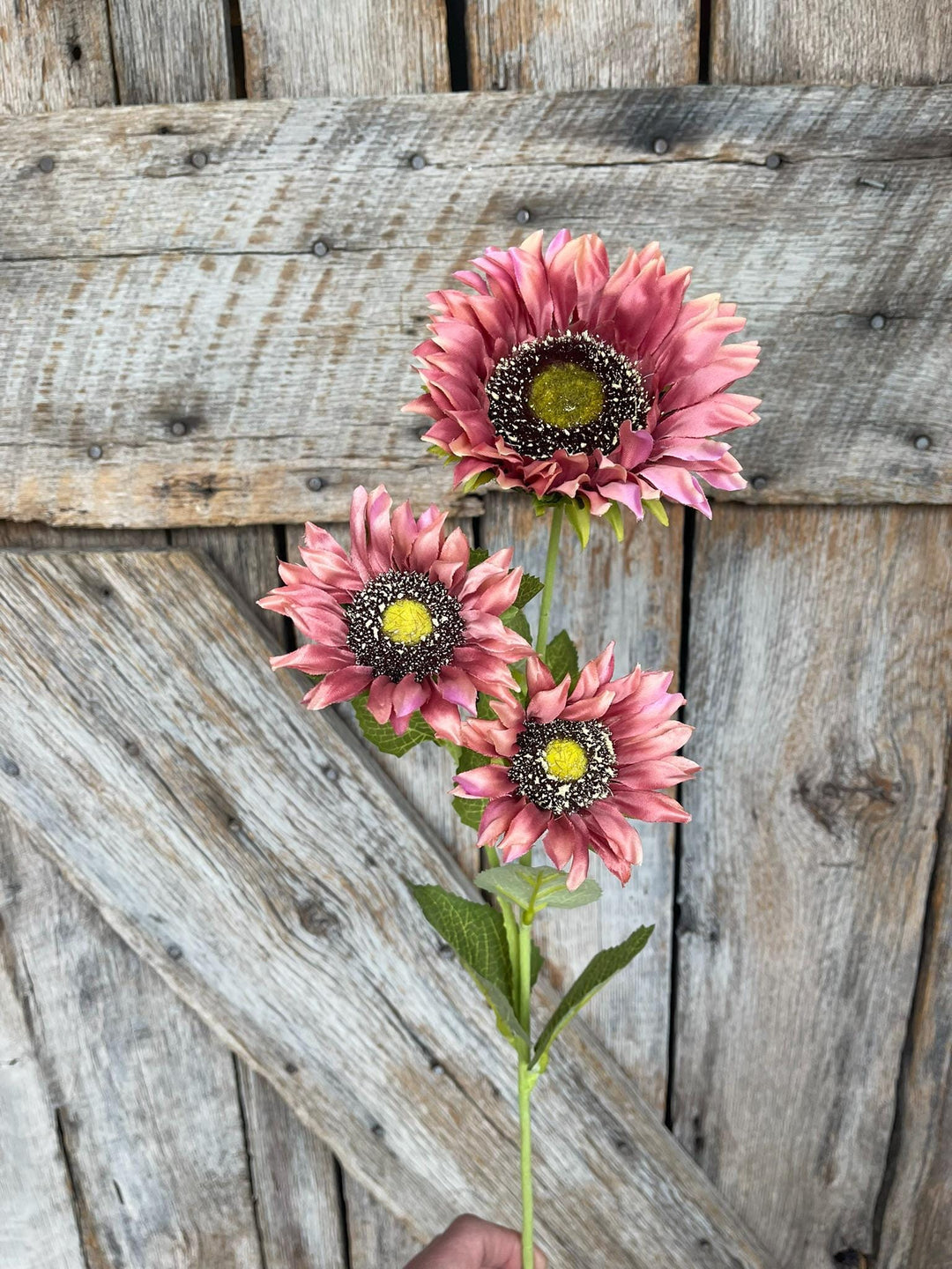 28" Mauve Pink Sunflower Stem, Artificial Sunflower Bush, Pink Sunflowers