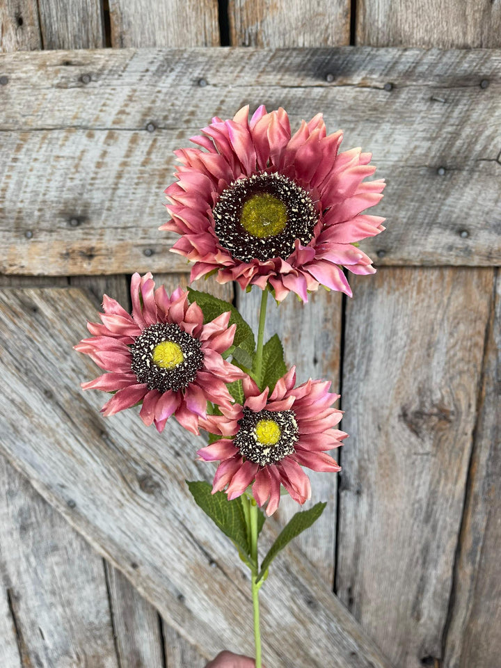 28" Mauve Pink Sunflower Stem, Artificial Sunflower Bush, Pink Sunflowers