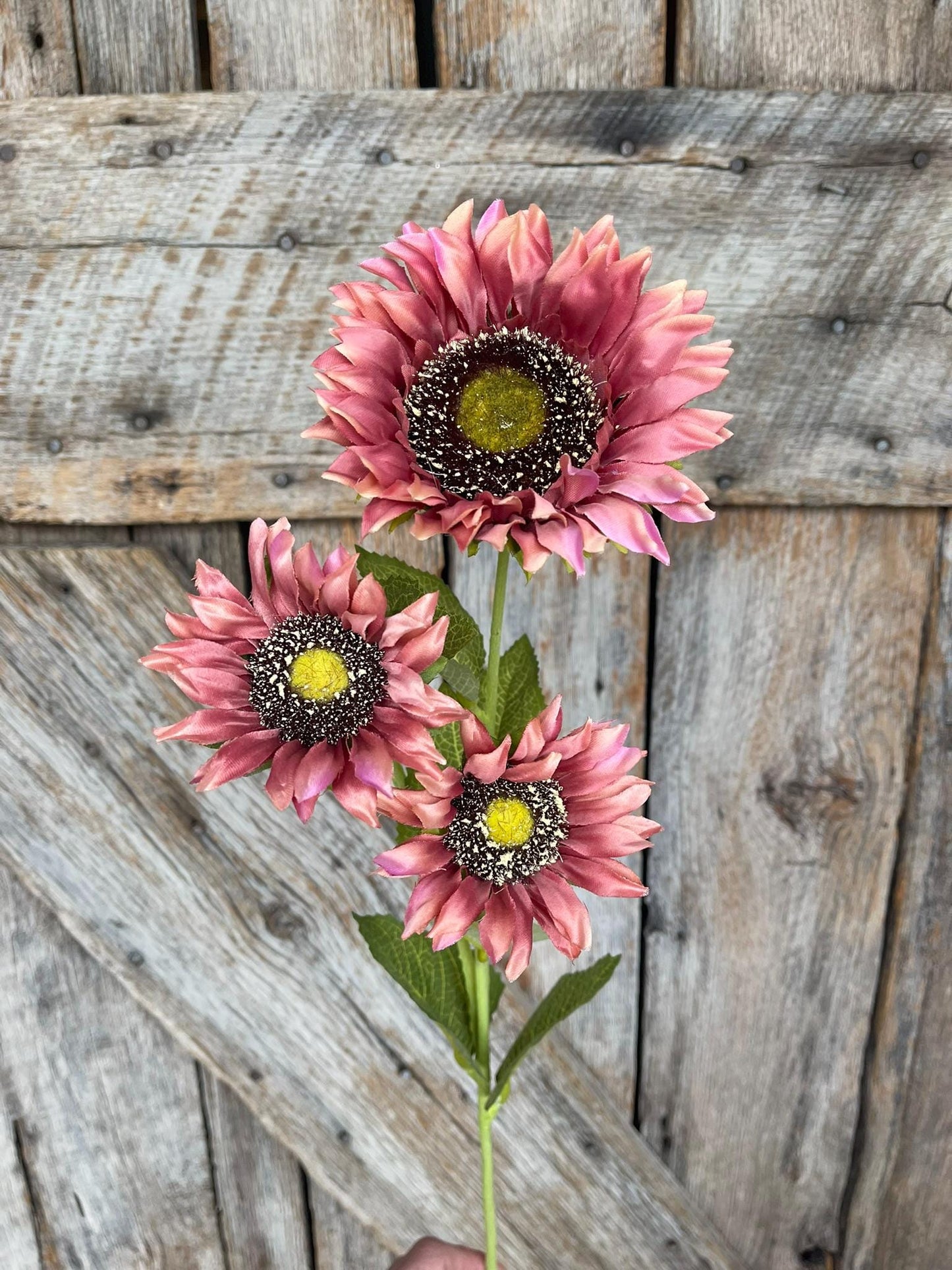 28" Mauve Pink Sunflower Stem, Artificial Sunflower Bush, Pink Sunflowers