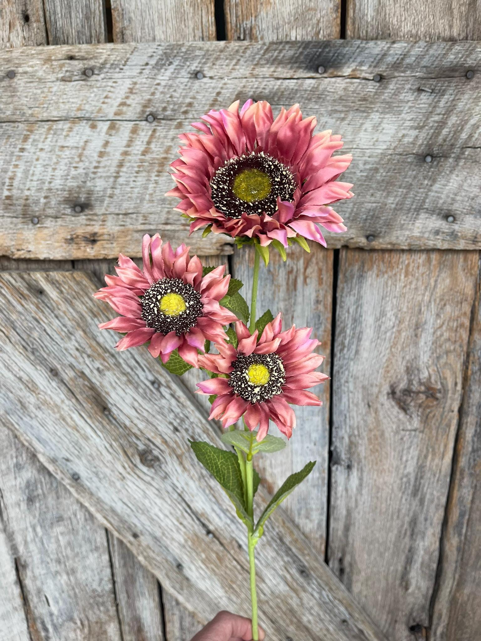 28" Mauve Pink Sunflower Stem, Artificial Sunflower Bush, Pink Sunflowers