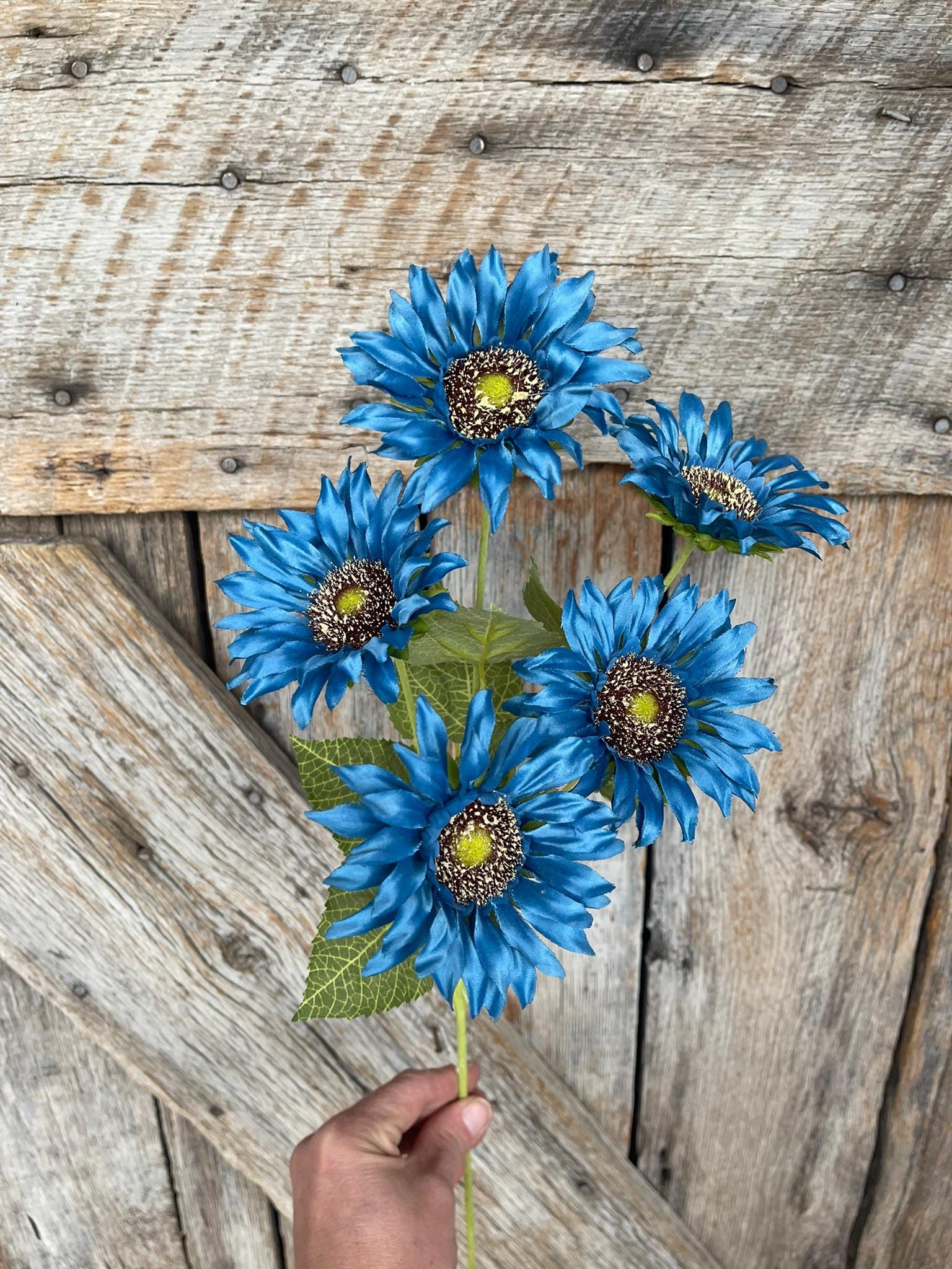 28" Blue Sunflower Stems, Artificial Sunflower Floral Stems, Artificial Sunflowers, Blue Florals, 12405