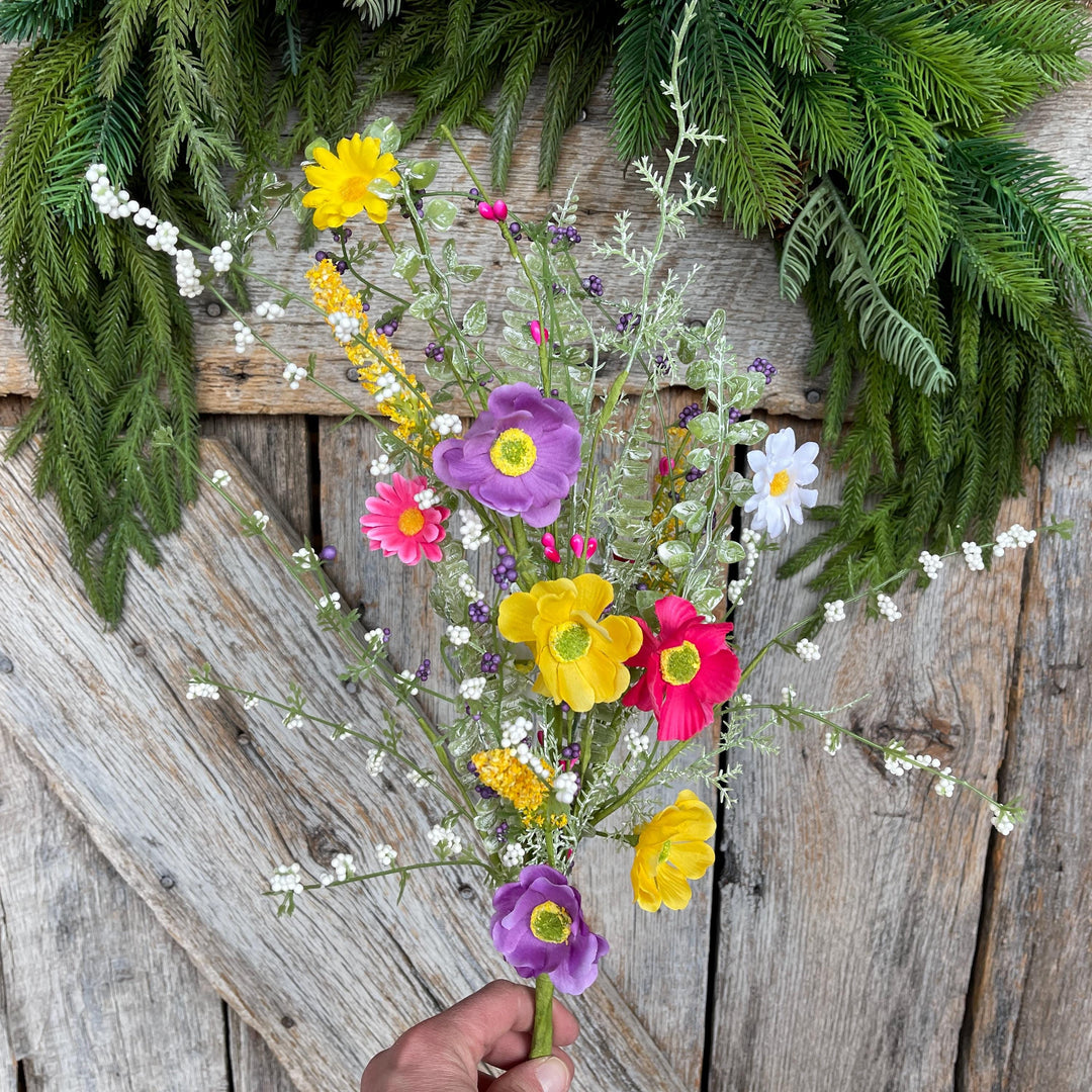26" Mixed Wild Flower Bush, Floral Filler Spray, Spring Florals