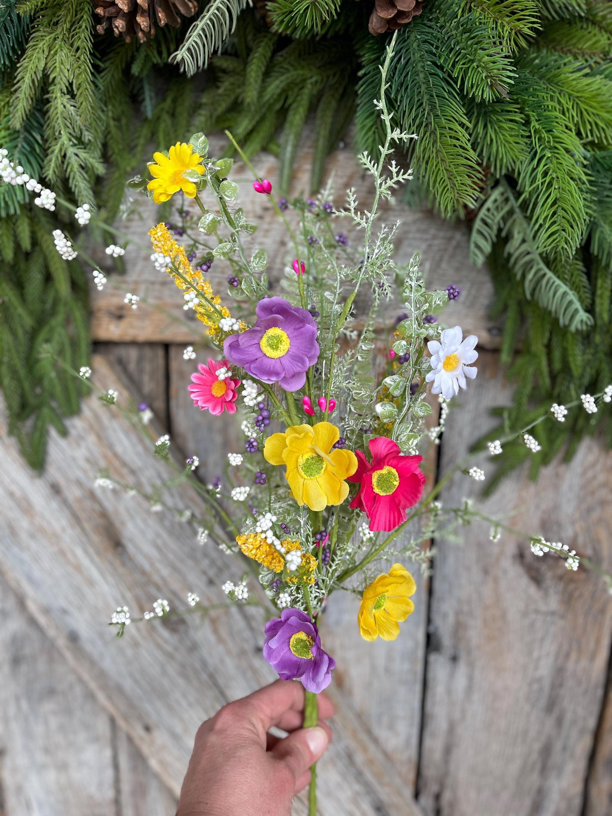 26" Mixed Wild Flower Bush, Floral Filler Spray, Spring Florals, Artificial Floral Spray, Wreath Supply, Floral Supply, Wild Flowers, 40199