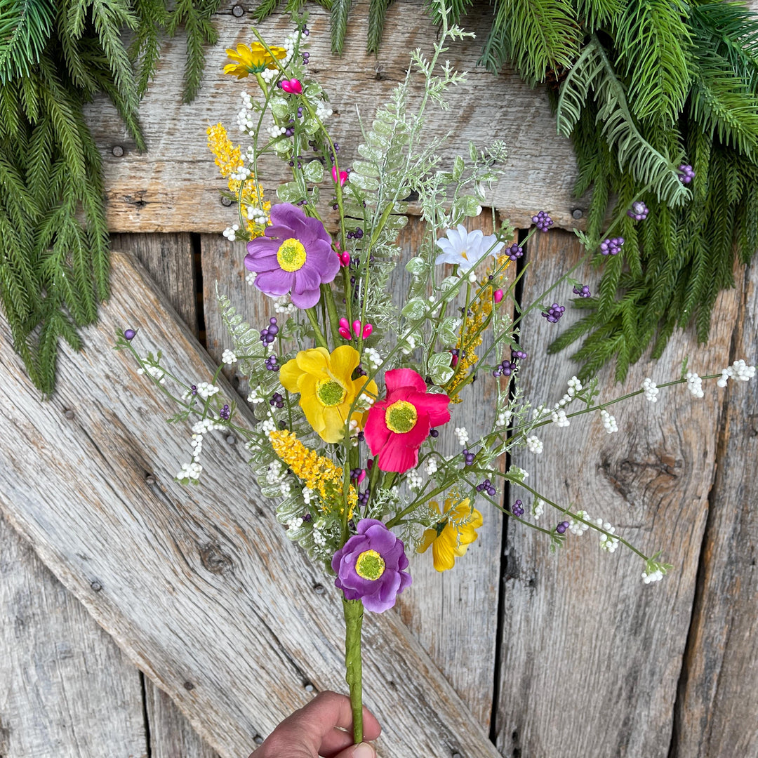 26" Mixed Wild Flower Bush, Floral Filler Spray