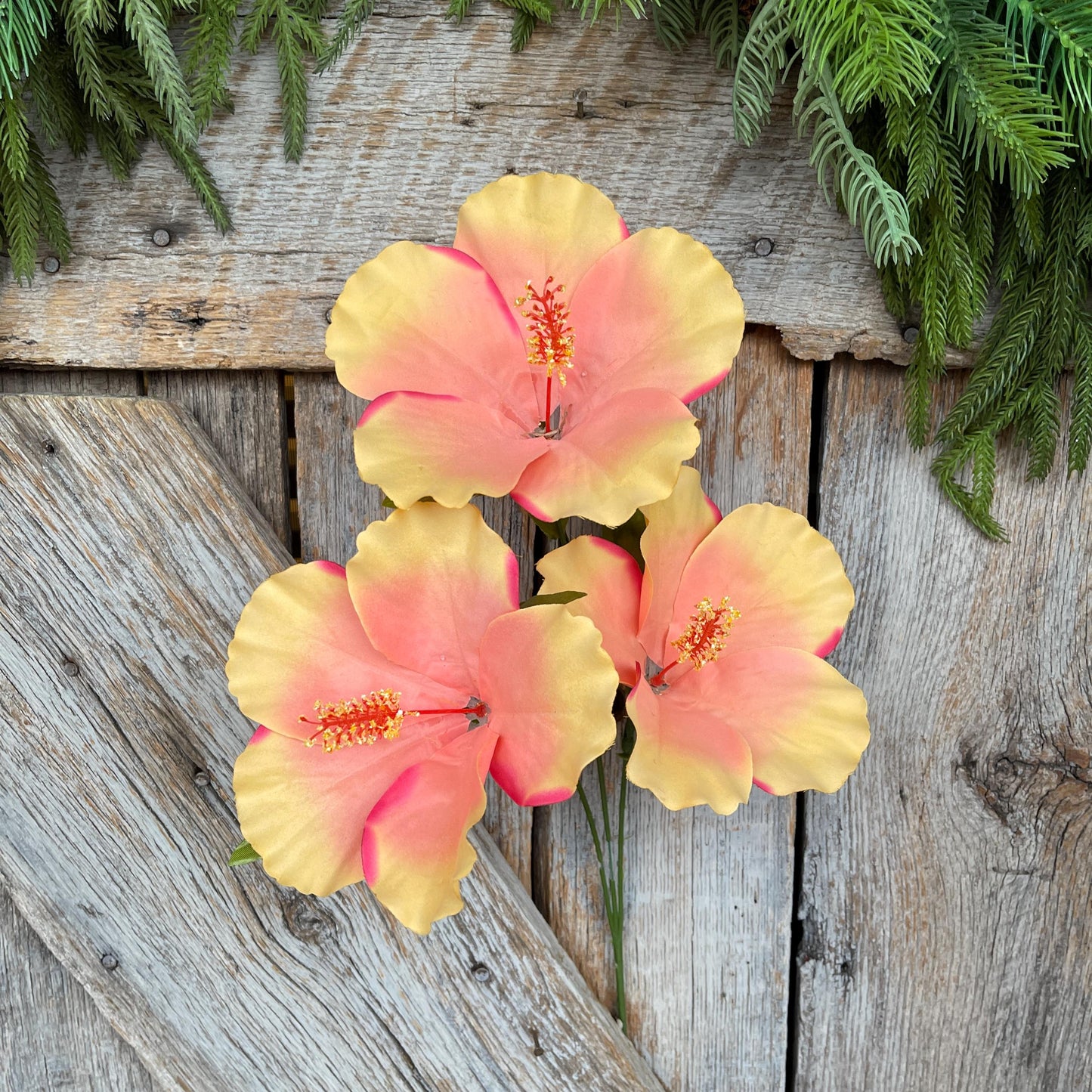 27" Coral Orange Hibiscus Stem, Artificial Stem, Hibiscus Spray, Summer Floral Stems, Wedding Bouquet, 29414CO, Coral Orange Florals
