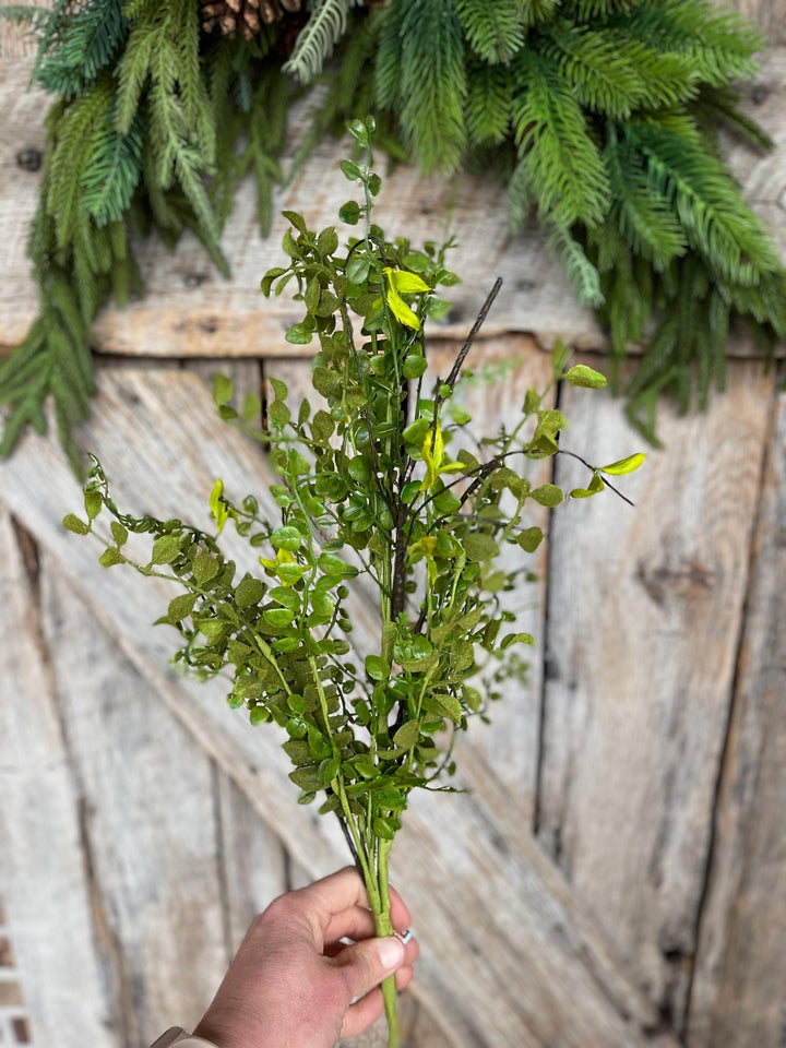 28" Mixed Leaves Flocked Greenery Spray, Mossy Spray, Mossy Greenery Spray