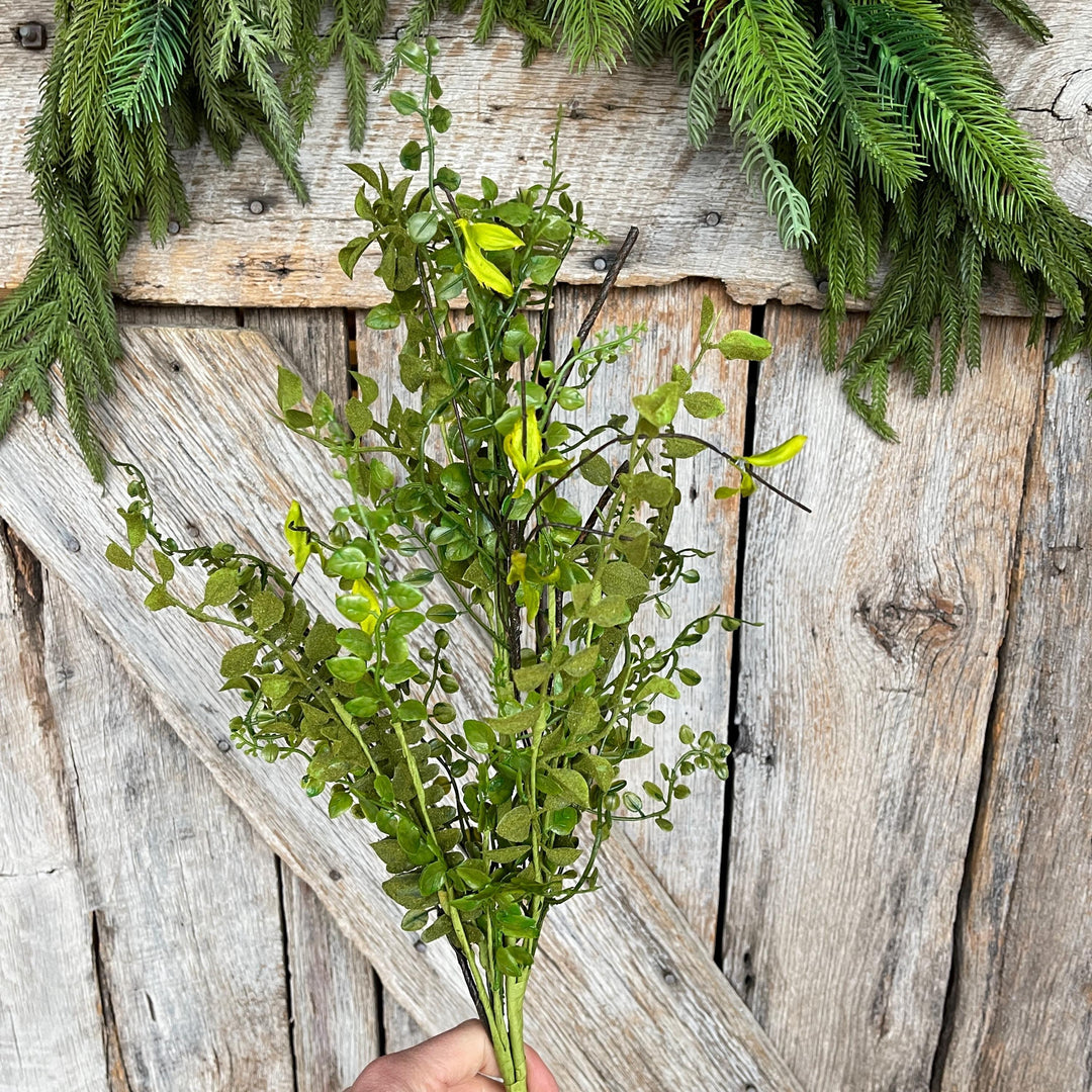 28" Mixed Leaves Flocked Greenery Spray, Mossy Spray, Mossy Greenery Spray